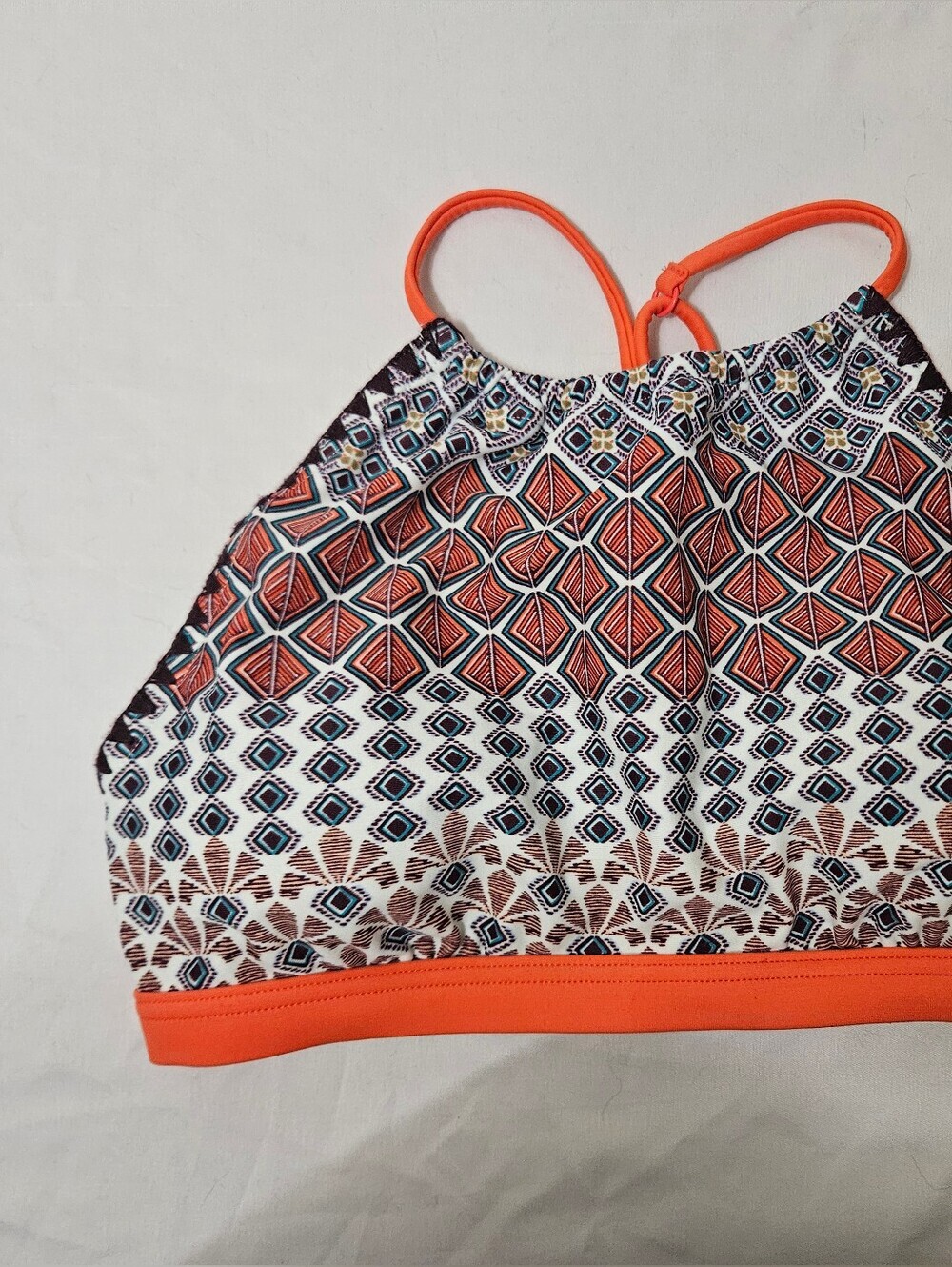 Prana Women's Orange Printed Adjustable Bikini Briana Top Swimwear Beach XS!